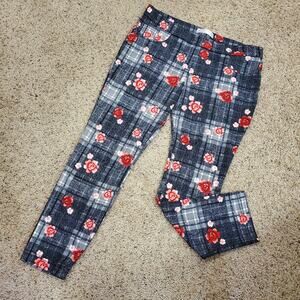 No Boundaries XL Black Plaid Floral Stretch Pants - Trendy & Versatile Design